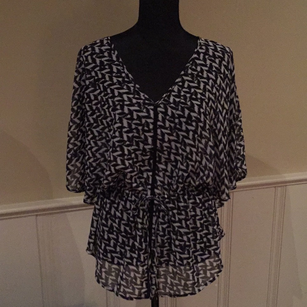 Sheer black & white blouse